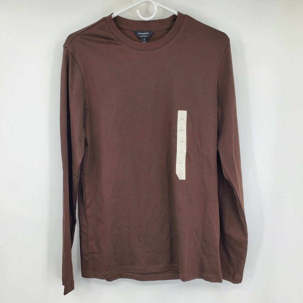 Banana Republic Luxe Touch Long Sleeve Crew Neck Tee Dark Oak Brown Minimalist
